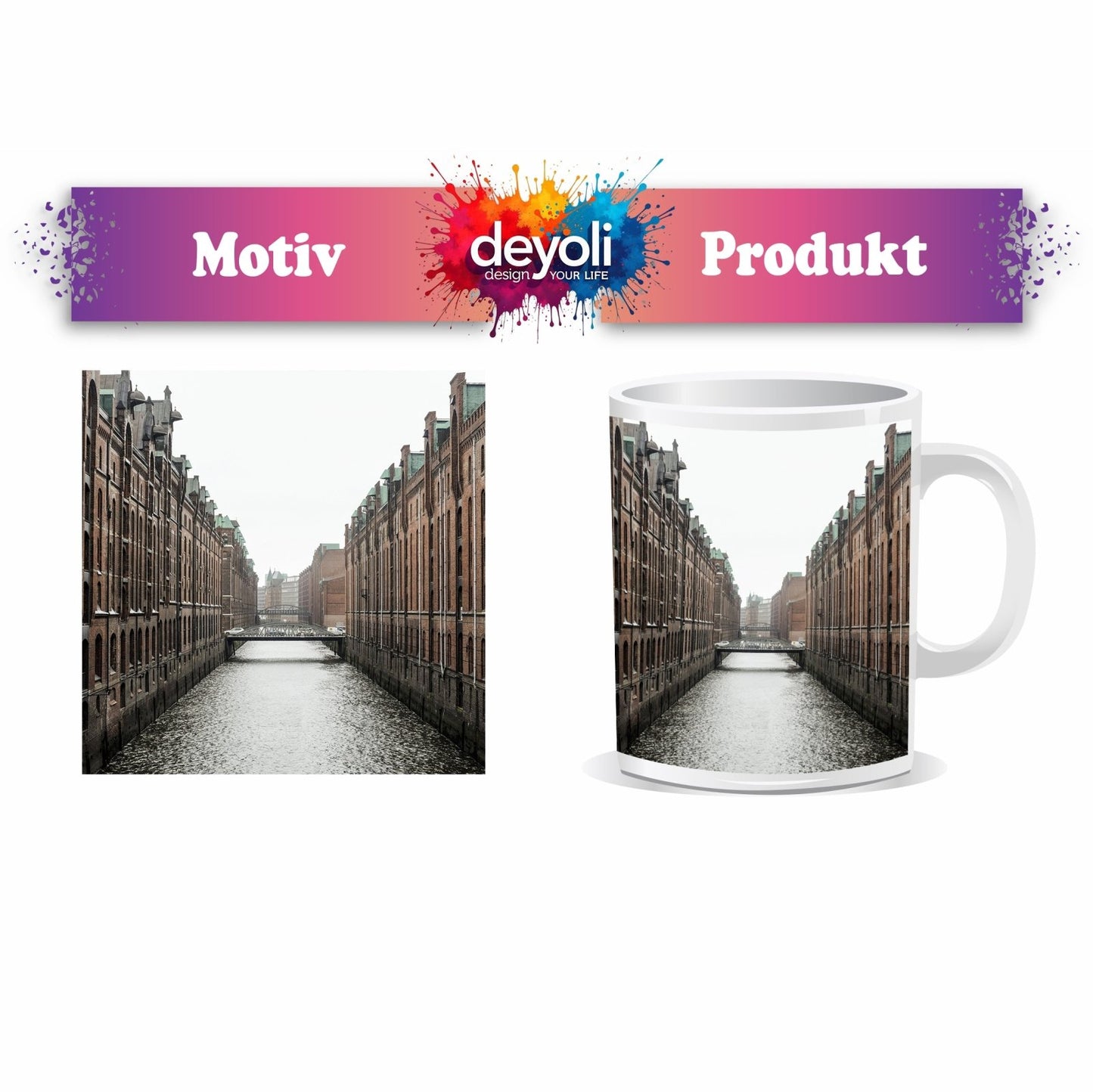 Motivtasse Backsteinfluchten am Wasser – Hamburgs stille Symmetrie. - deyoli