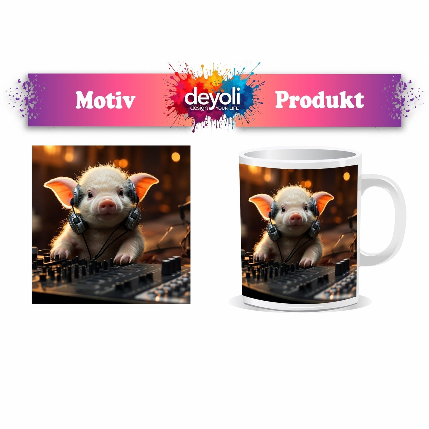 Motivtasse DJ - Ferkel – süßer Beat zwischen Chips und Knöpfen. - deyoli