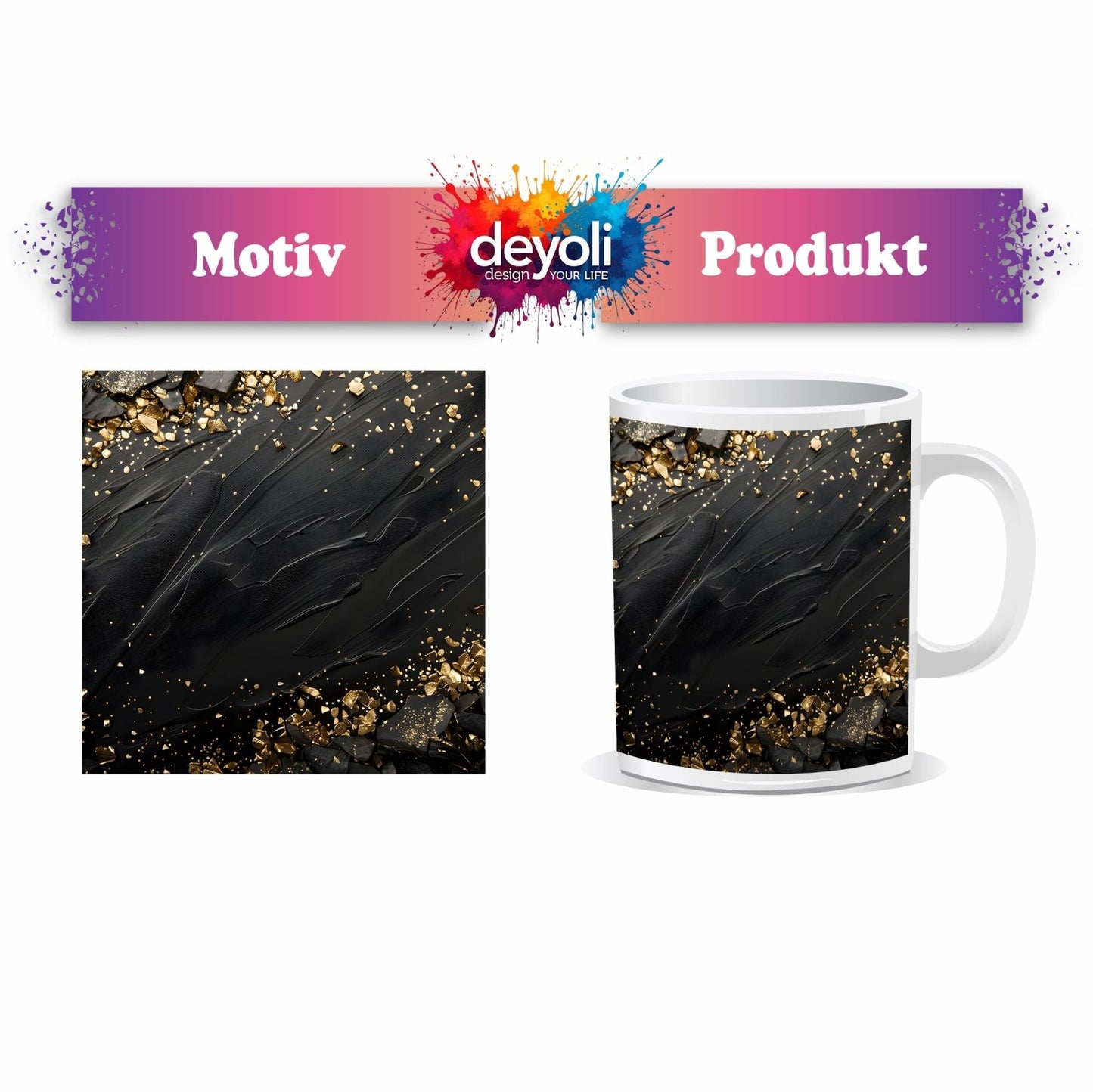 Motivtasse Dunkle Eleganz mit goldenen Splittern gekrönt. - deyoli
