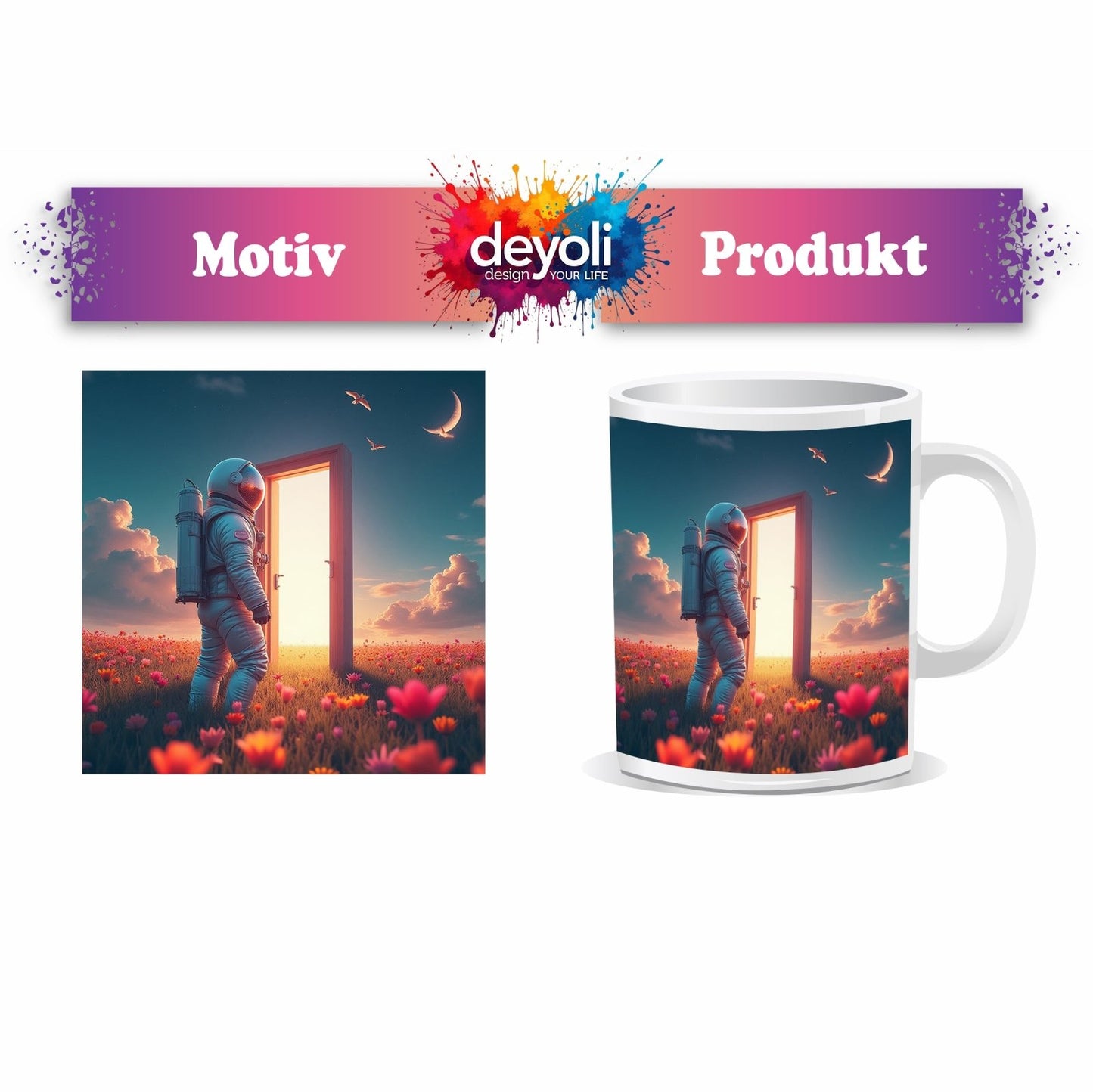 Motivtasse Ein Astronaut betritt das Licht – Traum trifft Unendlichkeit. - deyoli