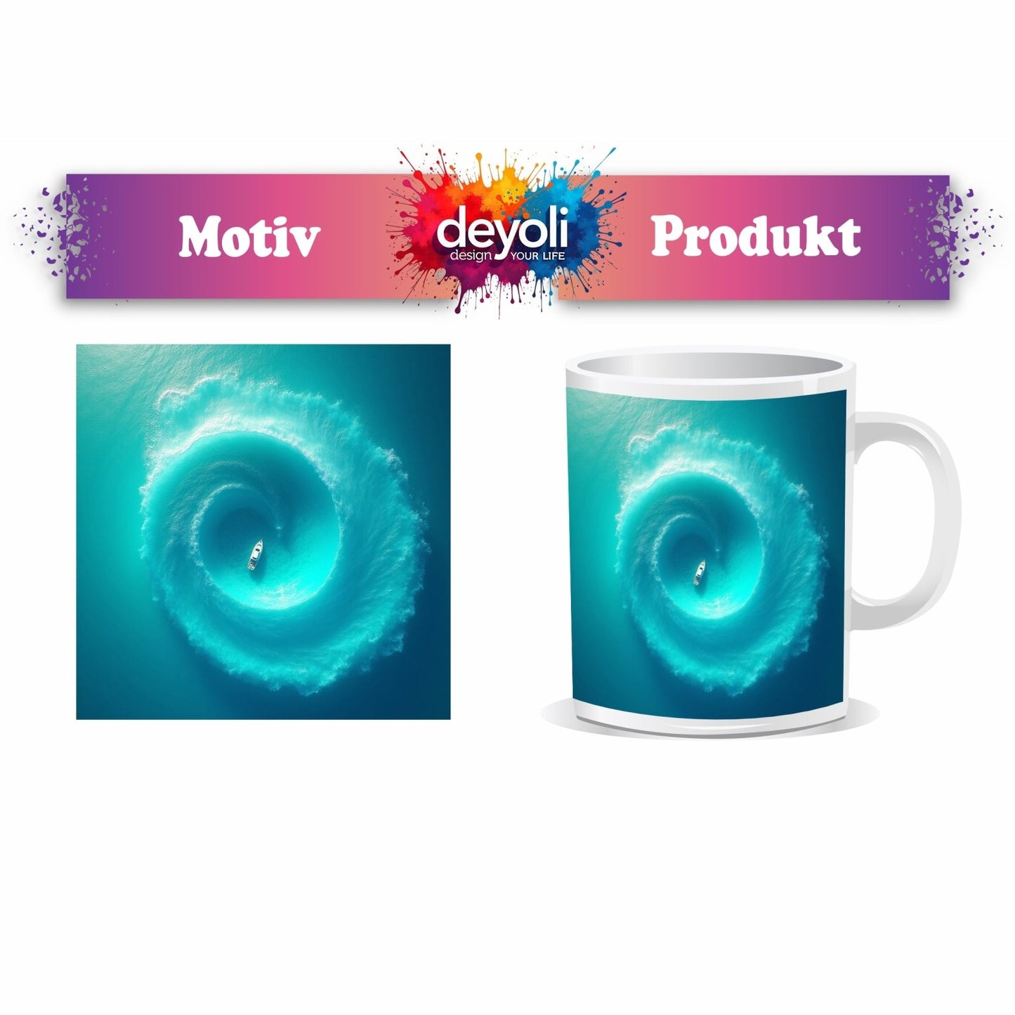 Motivtasse Ein Boot im Wirbel der Tiefe – still in der Bewegung. - deyoli