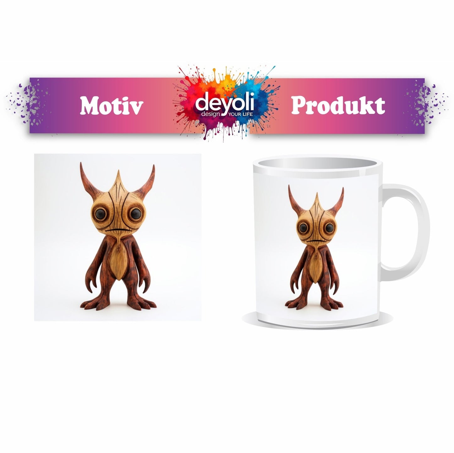 Motivtasse Ein hölzernes Wesen mit großen Augen und sanfter Seele. - deyoli