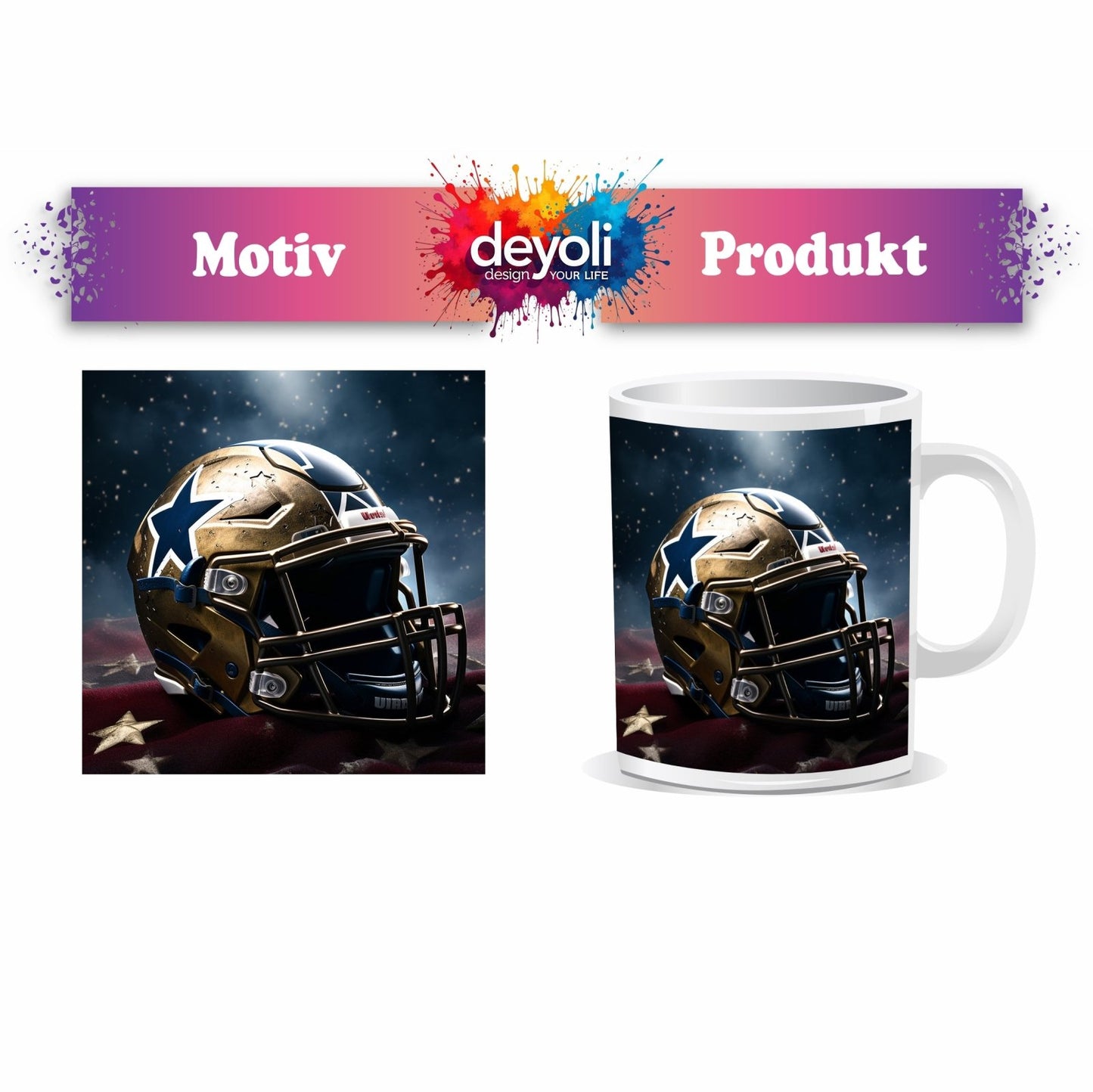 Motivtasse Glänzender Helm vor Sternenhimmel – bereit für die Schlacht. - deyoli