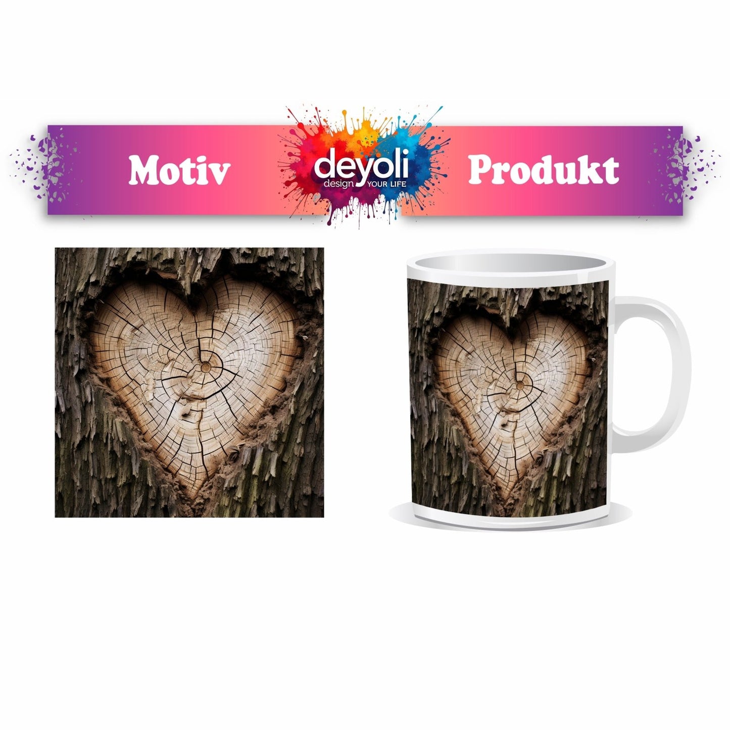 Motivtasse Herz aus Holz – verborgen im Kern des alten Baumes. - deyoli