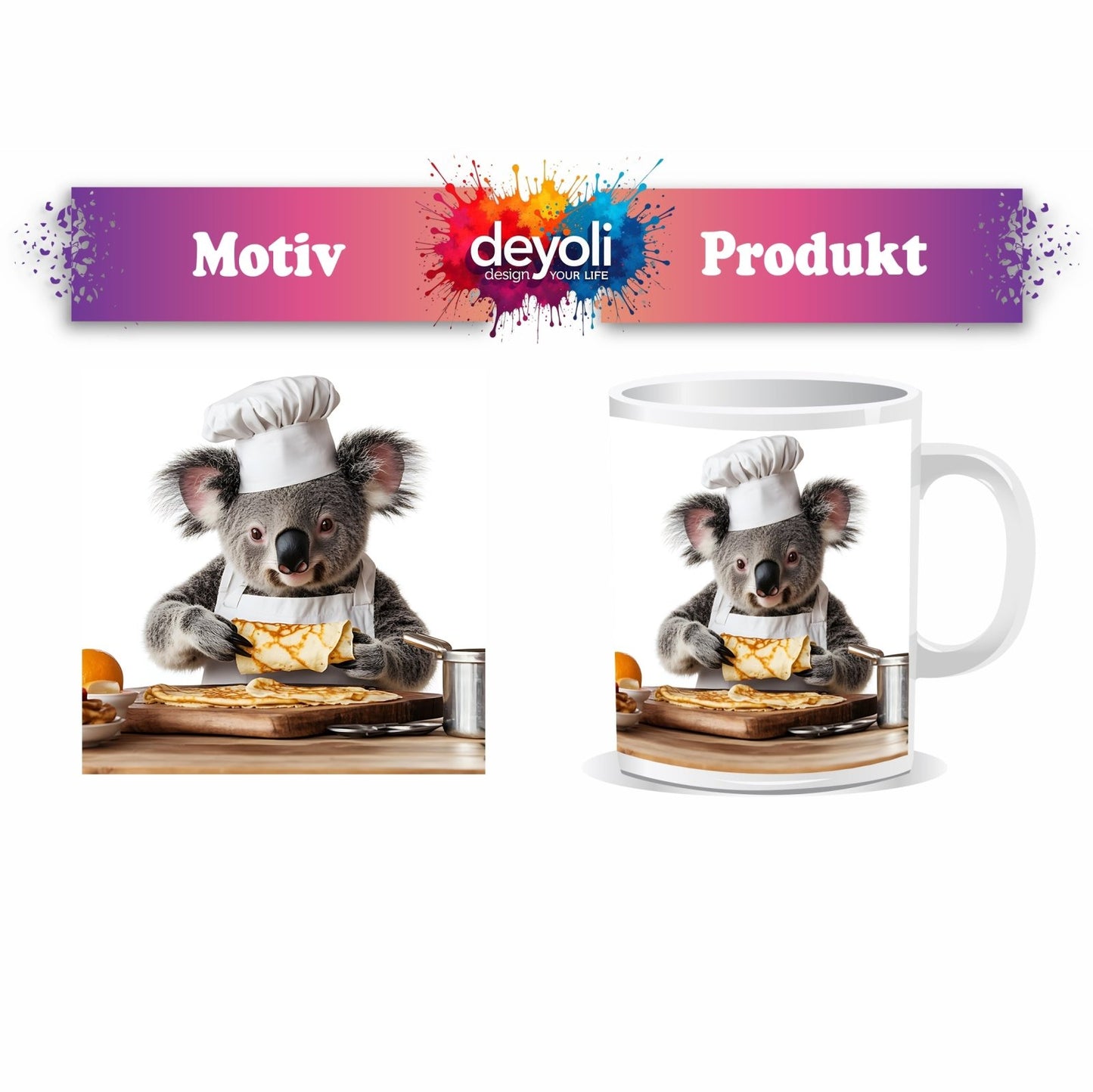 Motivtasse Koala - Koch zaubert Pfannkuchen mit Liebe und Präzision. - deyoli