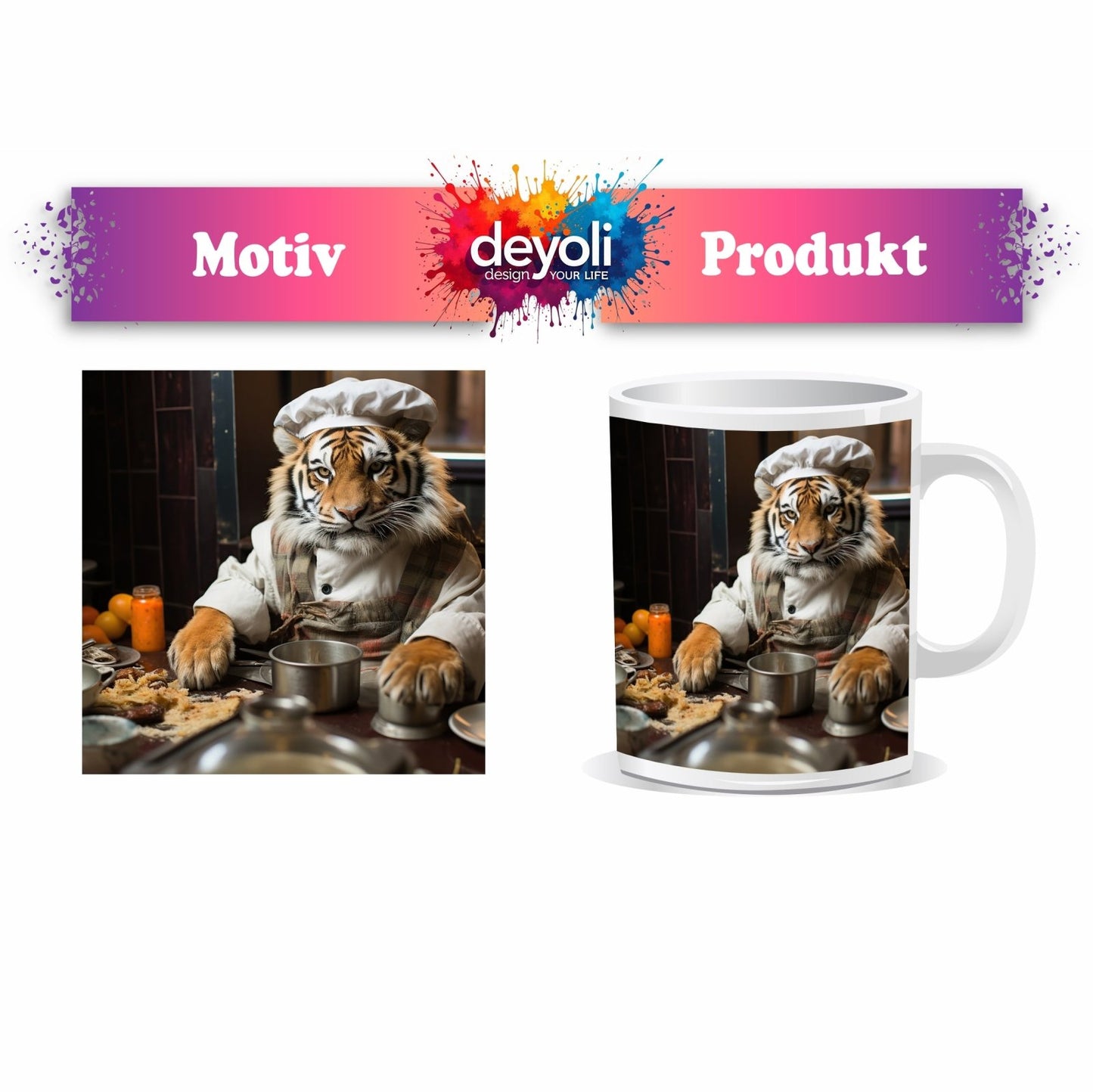 Motivtasse König der Küche – der Tiger kocht mit majestätischem Blick. - deyoli