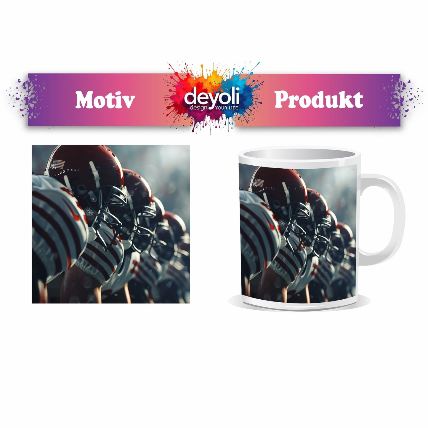 Motivtasse Konzentration und Kraft – Footballspieler im Moment vor dem Sturm. - deyoli