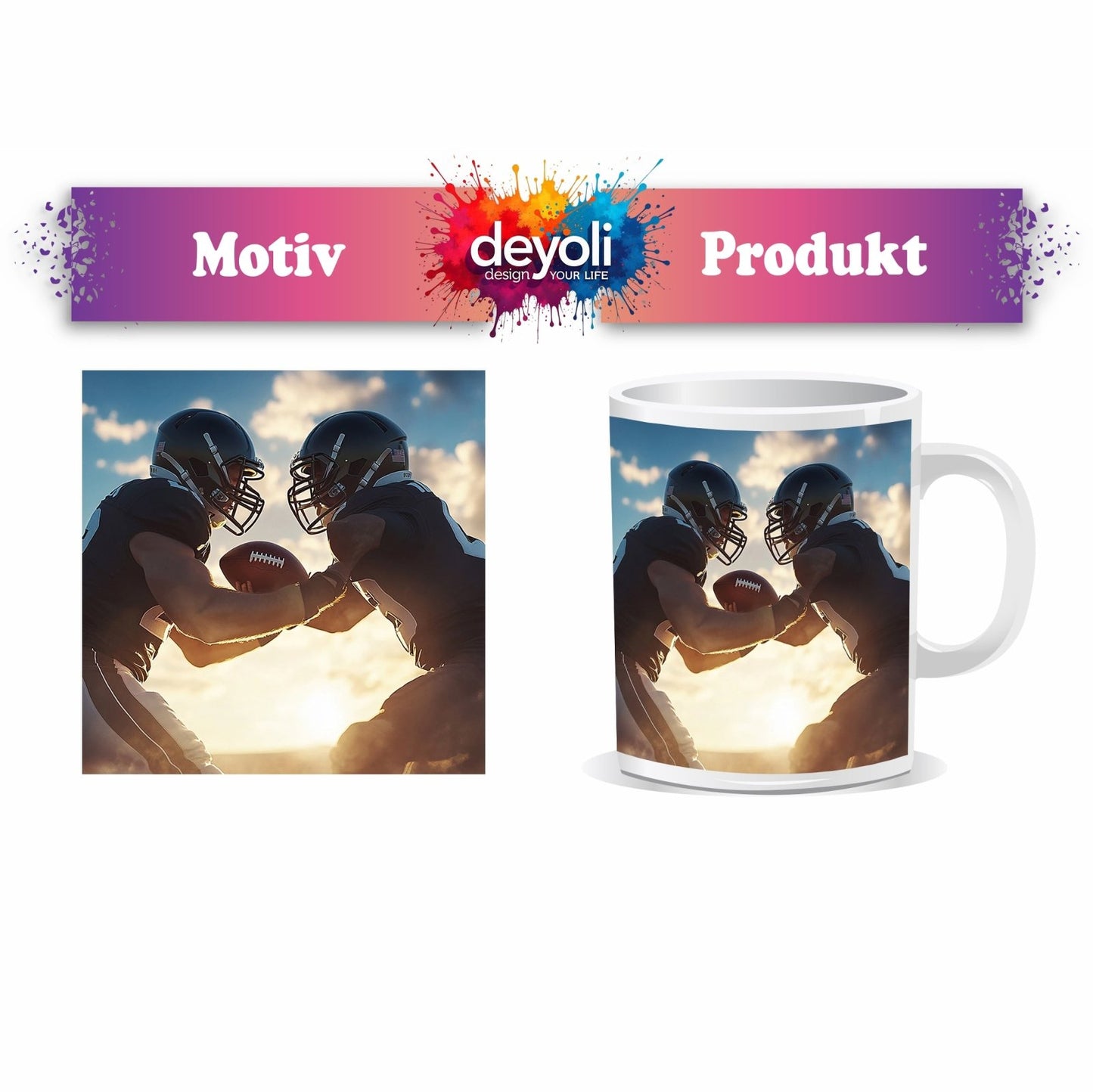 Motivtasse Kraftvoller Moment – Footballer im Duell gegen das Licht. - deyoli