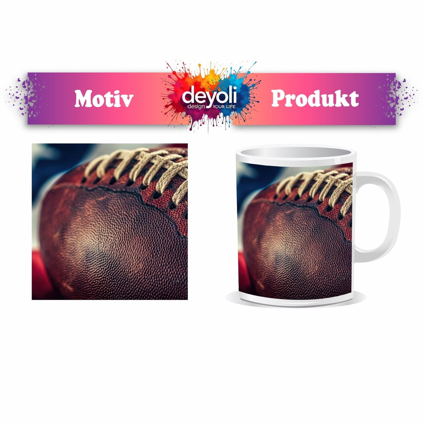 Motivtasse Leder, Naht, Geschichte – Football ganz nah. - deyoli