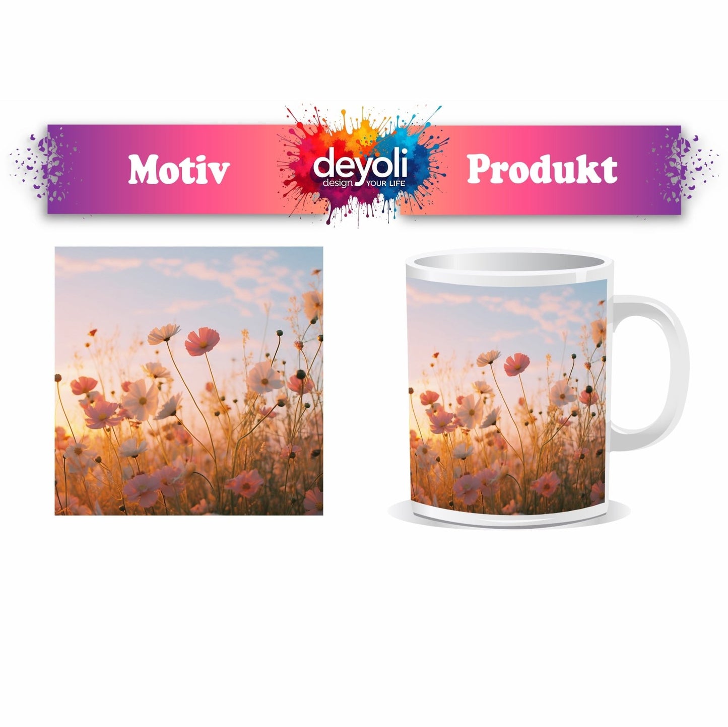 Motivtasse Leichte Blüten tanzen im sanften Abendlicht des Sommers. - deyoli