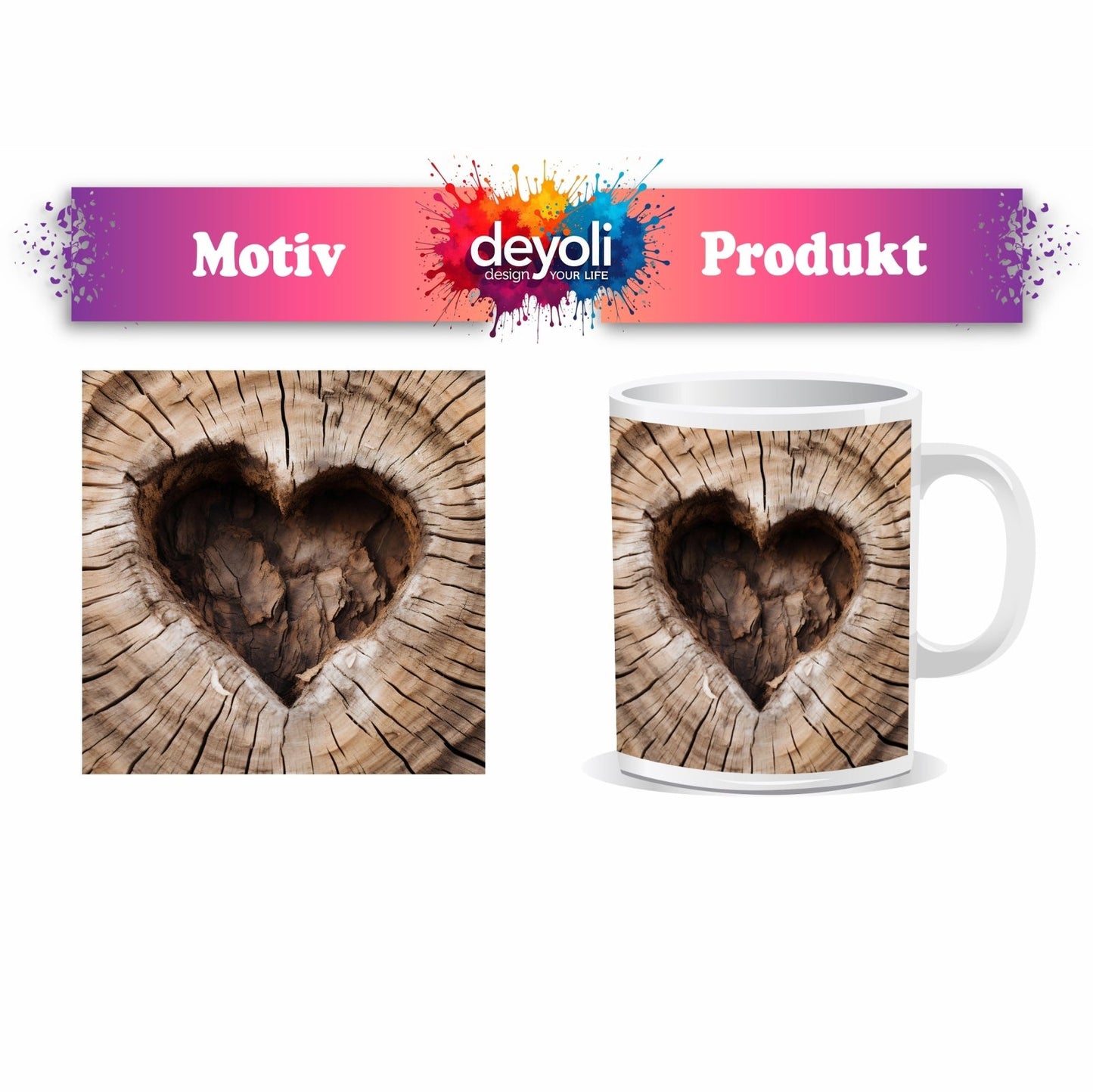 Motivtasse Natürliches Herz – gewachsen im Stamm der Zeit. - deyoli
