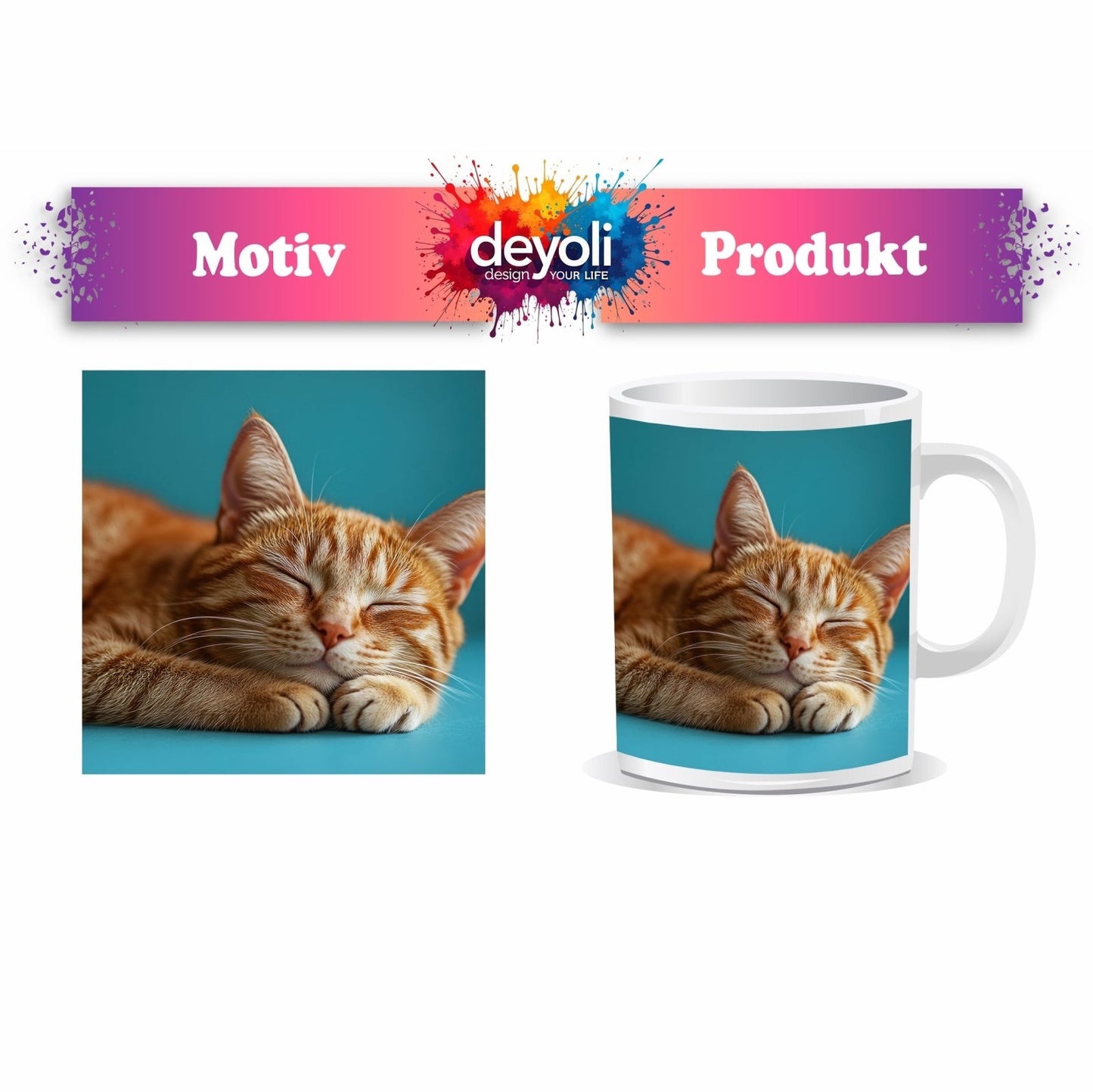 Motivtasse Schlummernde Katze träumt, die Zeit bleibt still. - deyoli