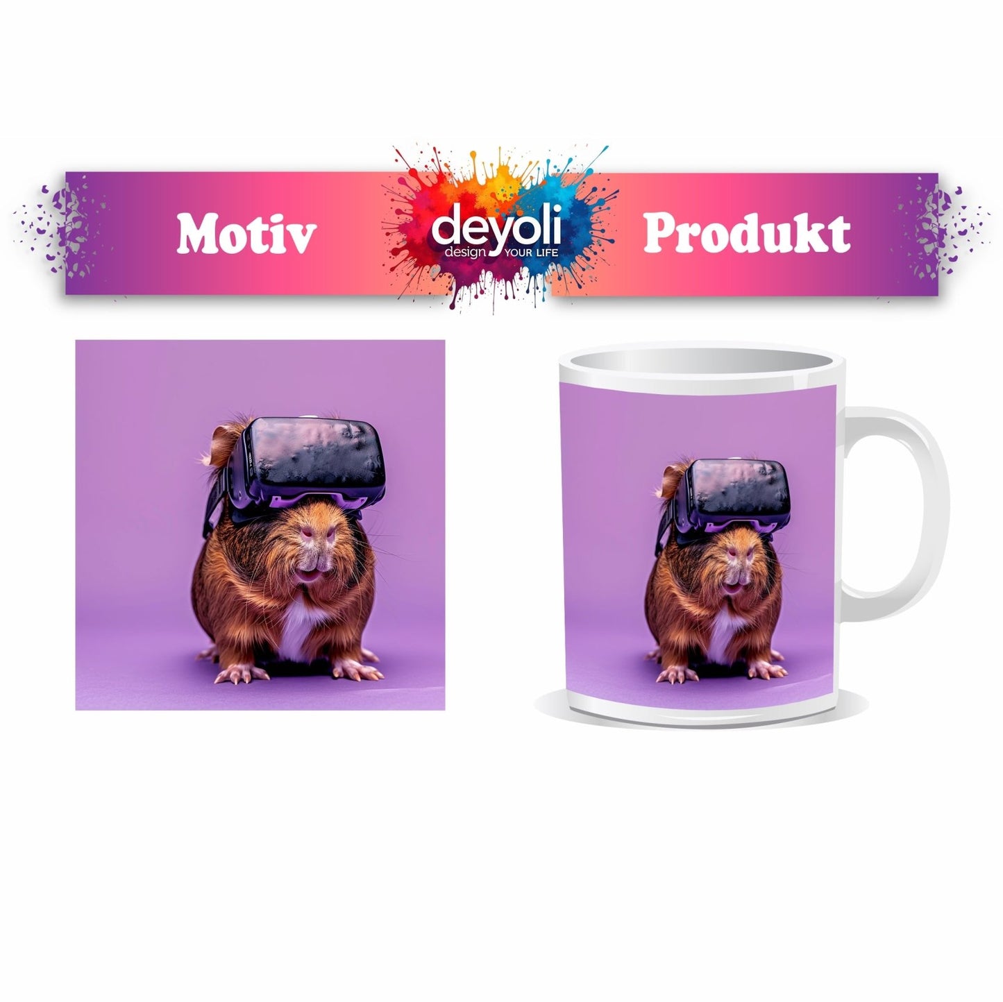 Motivtasse VR - Meerschwein – futuristisch, flauschig, völlig vertieft. - deyoli