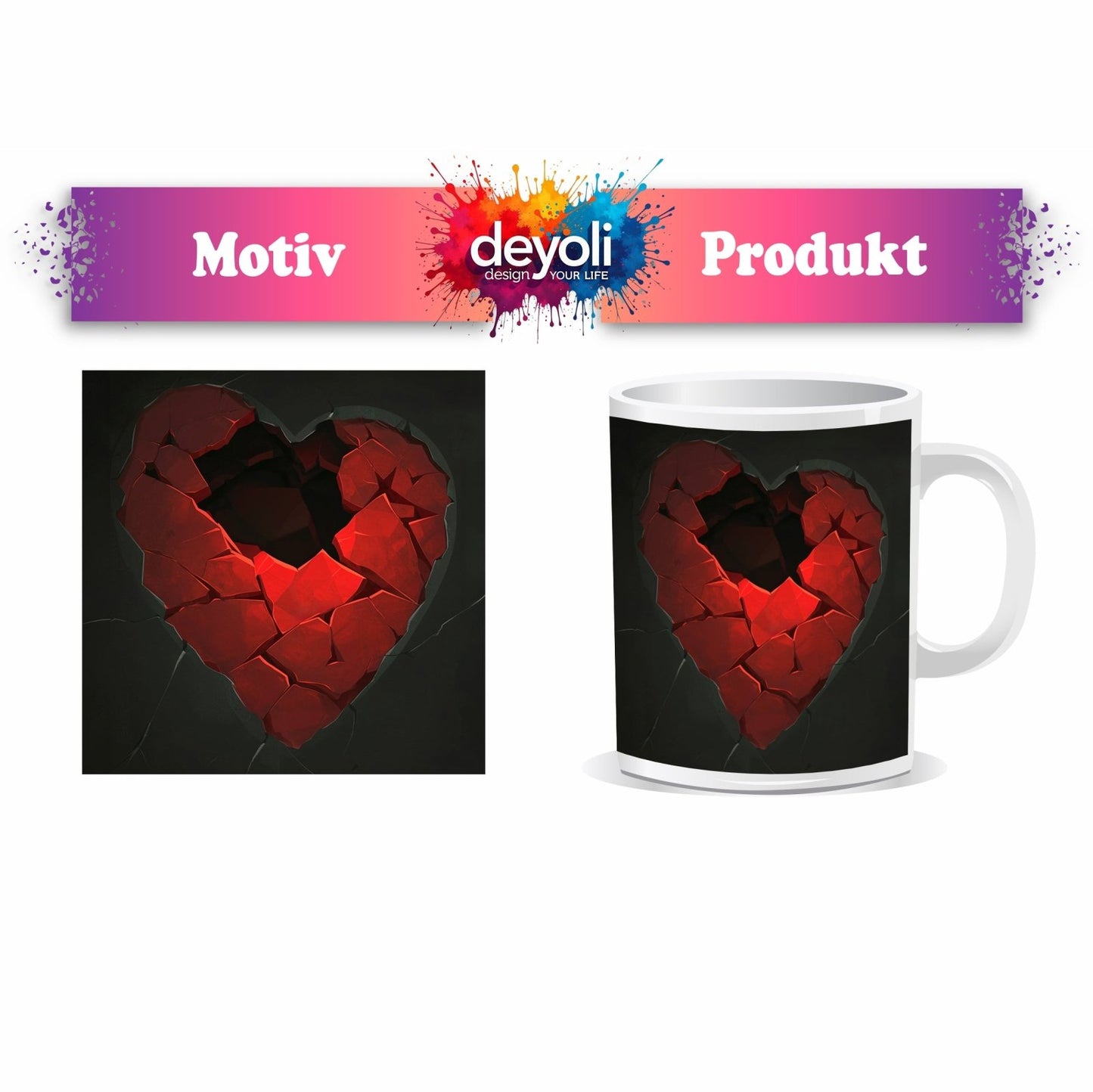 Motivtasse Zersprungenes Herz offenbart dunkle Leere der Sehnsucht. - deyoli