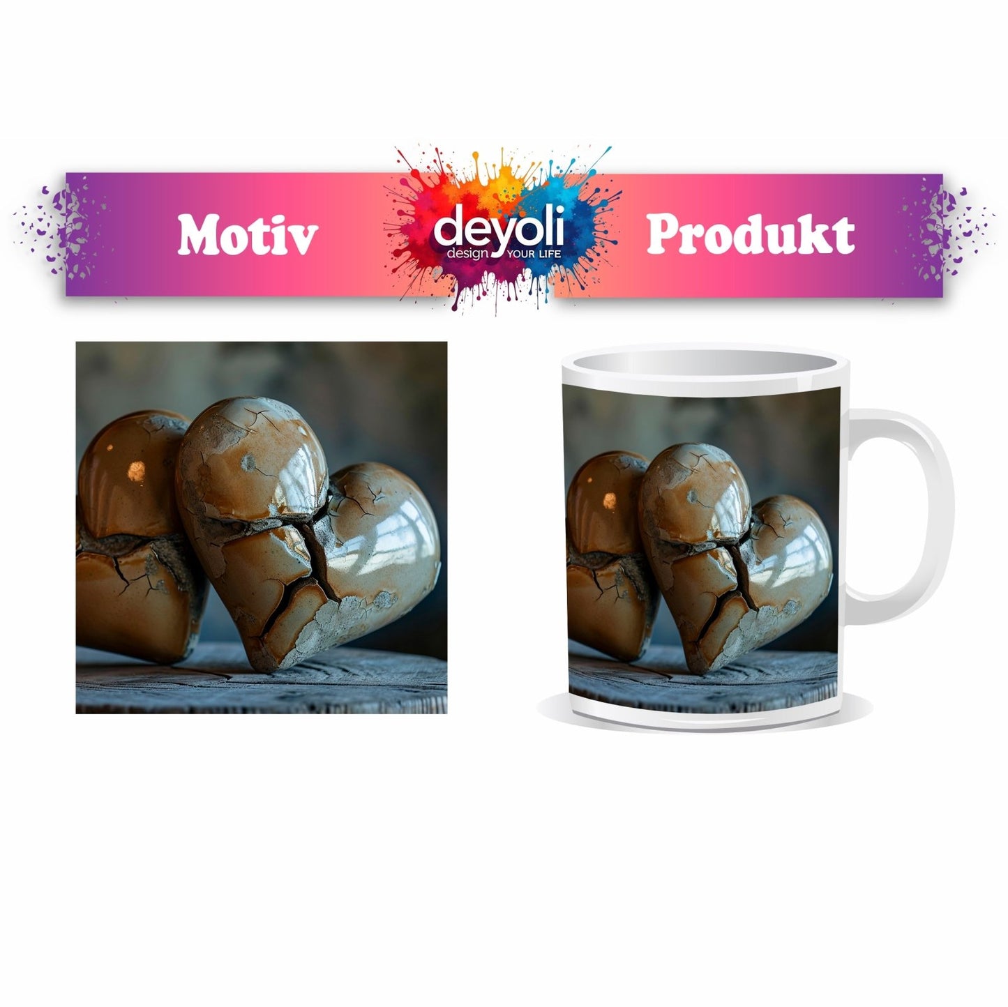 Motivtasse Zwei gebrochene Herzen – vereint in stiller Stärke. - deyoli