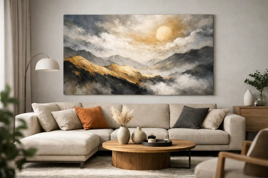 Wohnzimmer mit Statement Wandbild gestalten