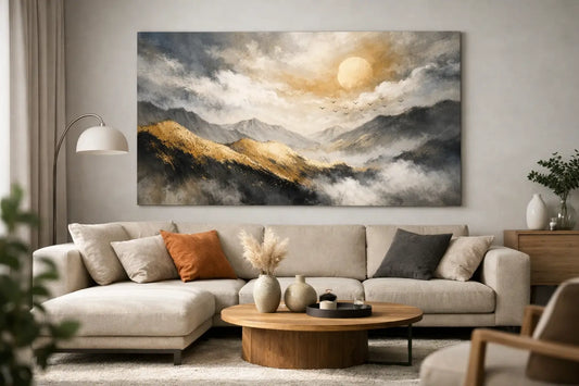 Wohnzimmer mit Statement Wandbild gestalten