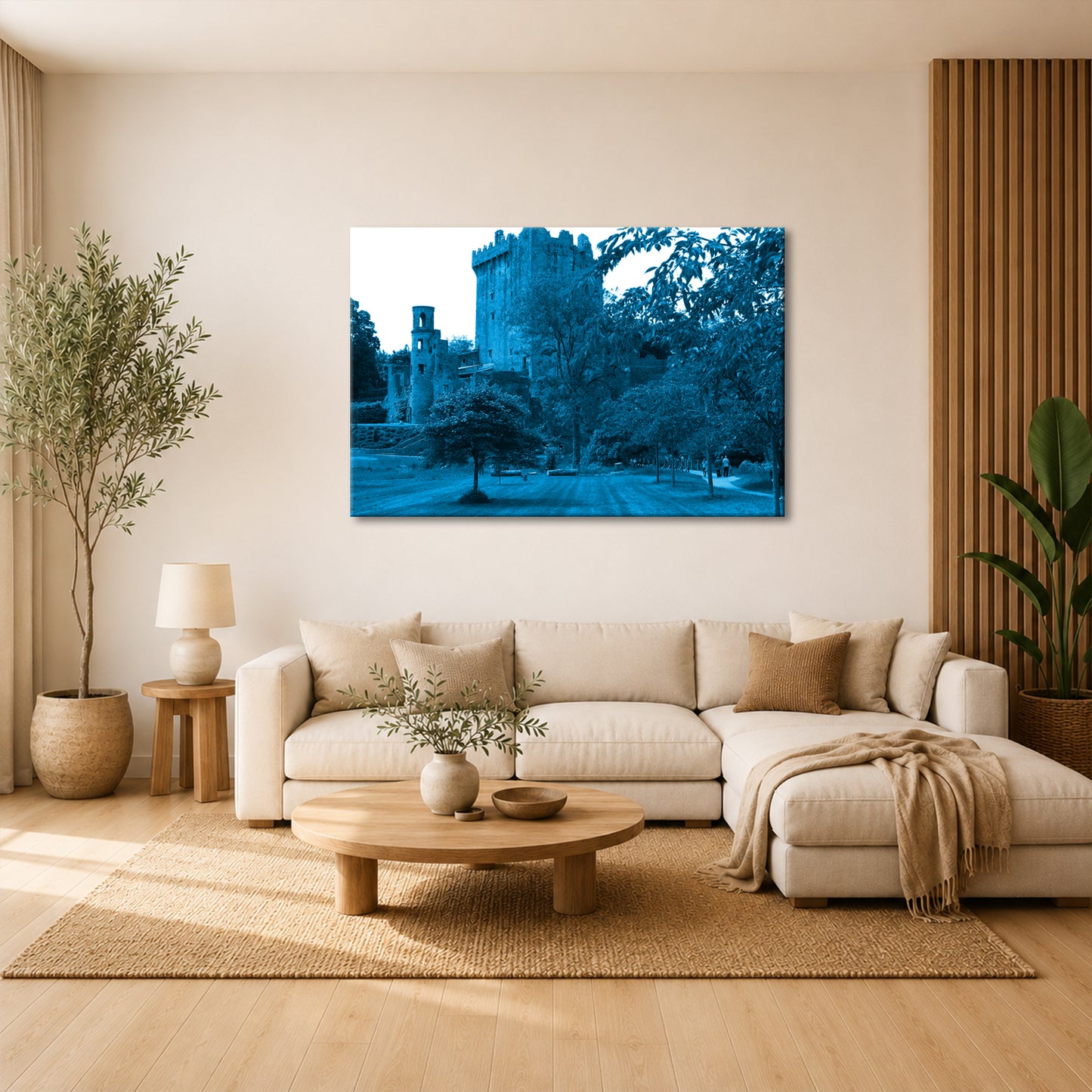 deyoli Leinwandbild Blarney Castle in Irland Format 100x70 Effekt: Monocrome Blau