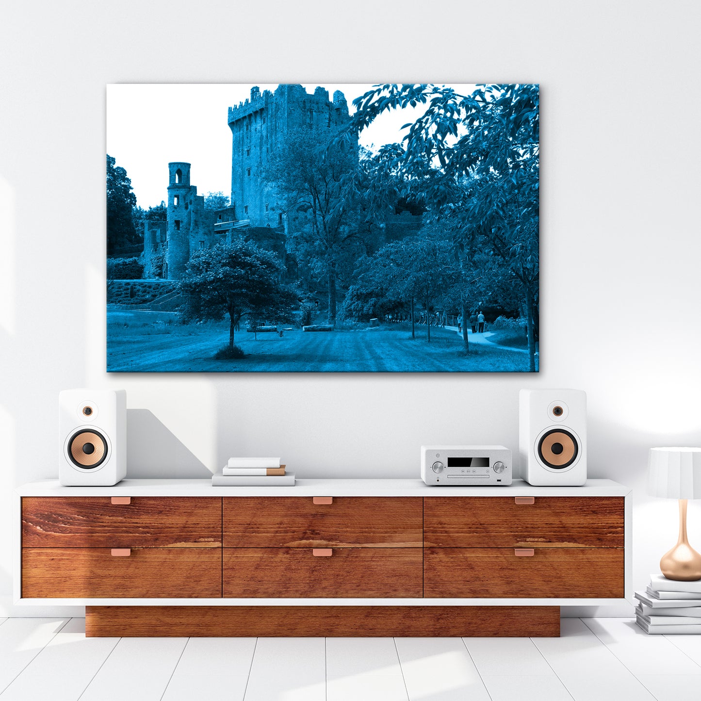 deyoli Leinwandbild Blarney Castle in Irland Format 100x70 Effekt: Monocrome Blau