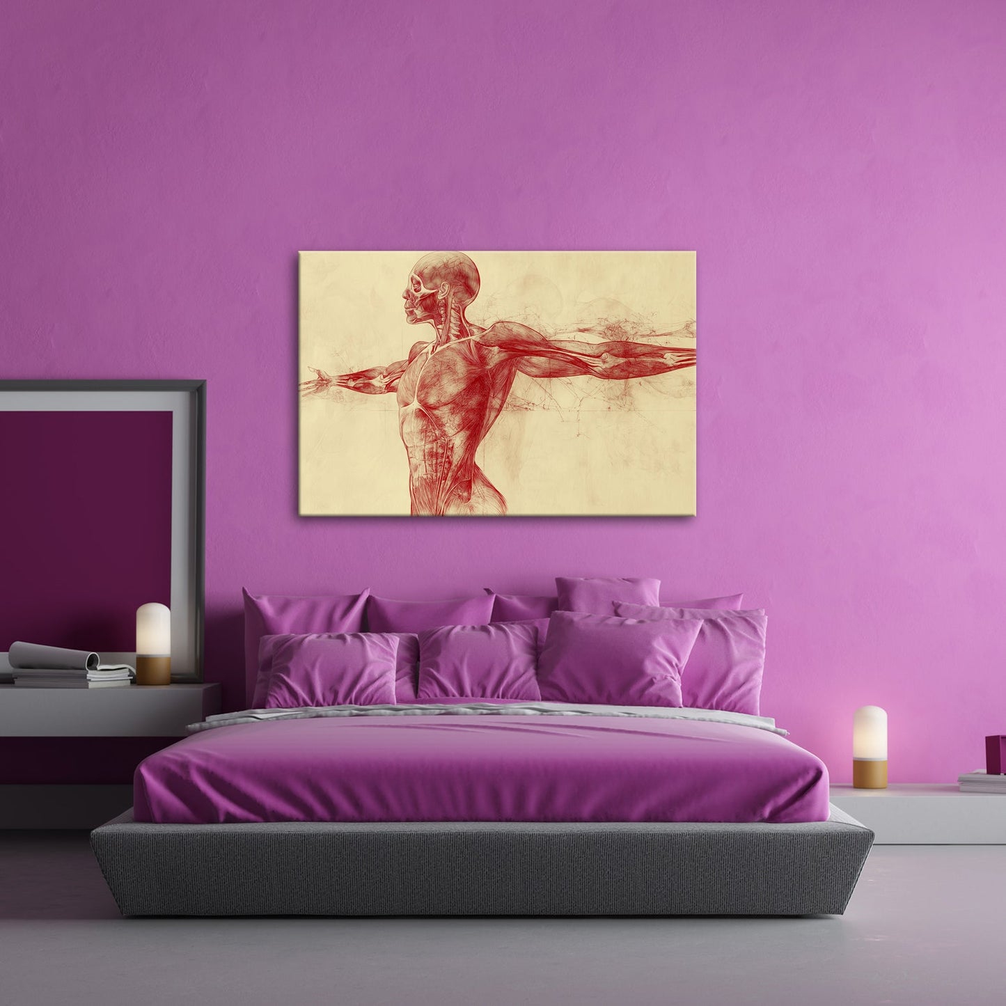 Anatomische Studie Leinwandbild XXL - Detailreiche Rotzeichnung Wandbild 60x40 cm - deyoli