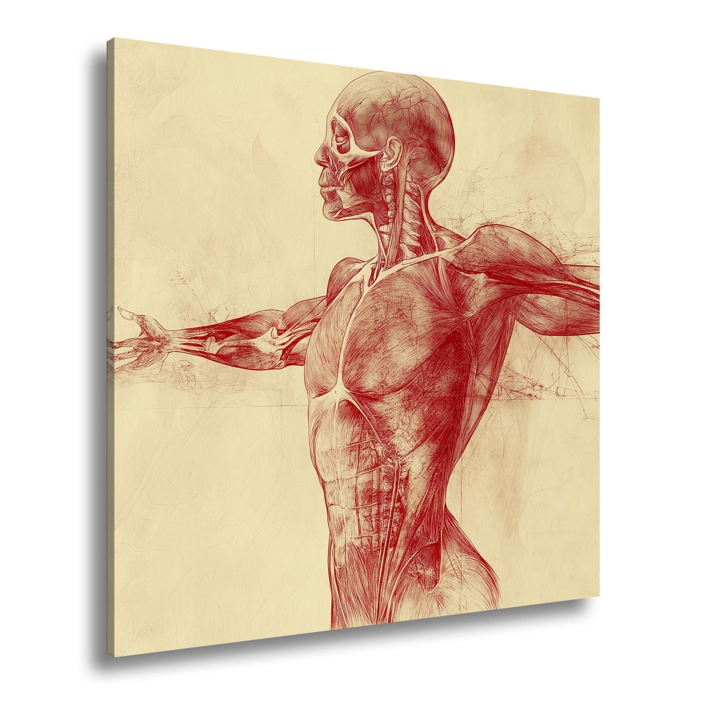 Anatomische Studie Leinwandbild XXL - Detailreiche Rotzeichnung Wandbild 60x40 cm - deyoli