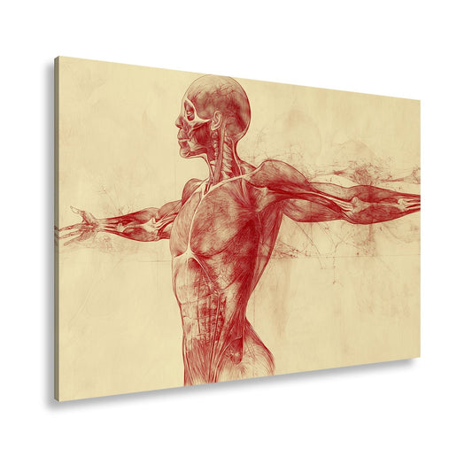 Anatomische Studie Leinwandbild XXL - Detailreiche Rotzeichnung Wandbild 60x40 cm - deyoli