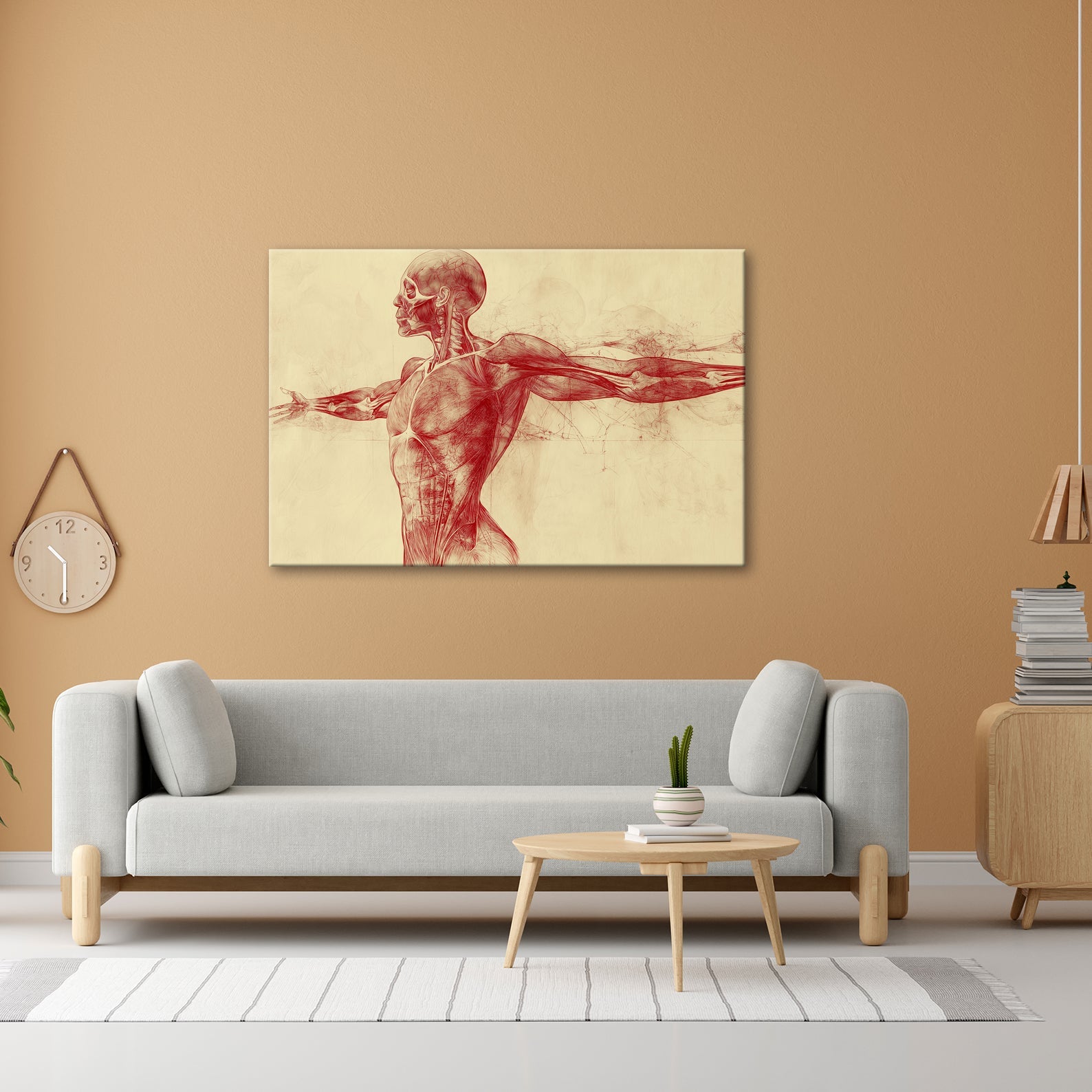Anatomische Studie Leinwandbild XXL - Detailreiche Rotzeichnung Wandbild 60x40 cm - deyoli