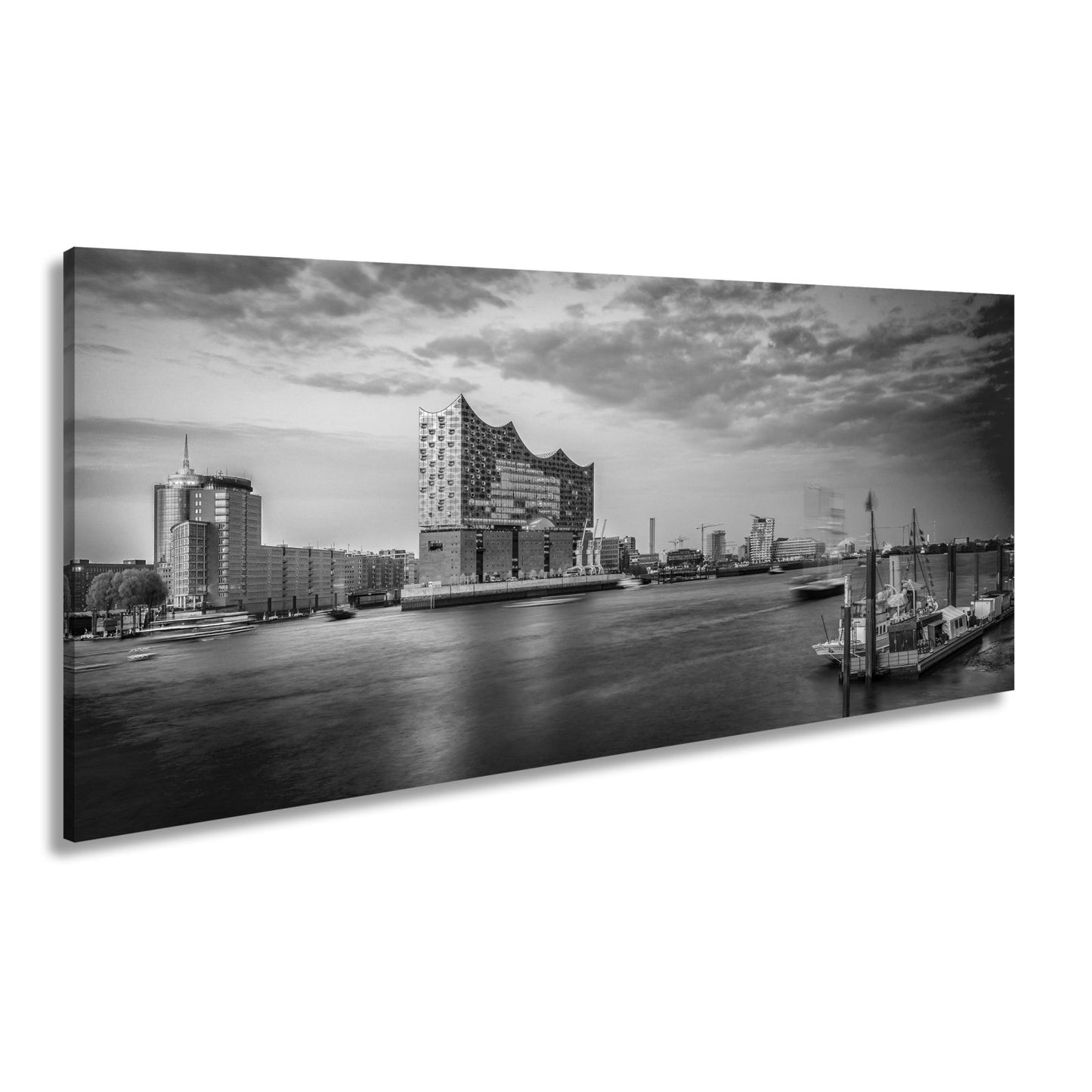 Leinwandbild Abendlicht küsst Hamburgs Hafen mit goldener Eleganz. - deyoli