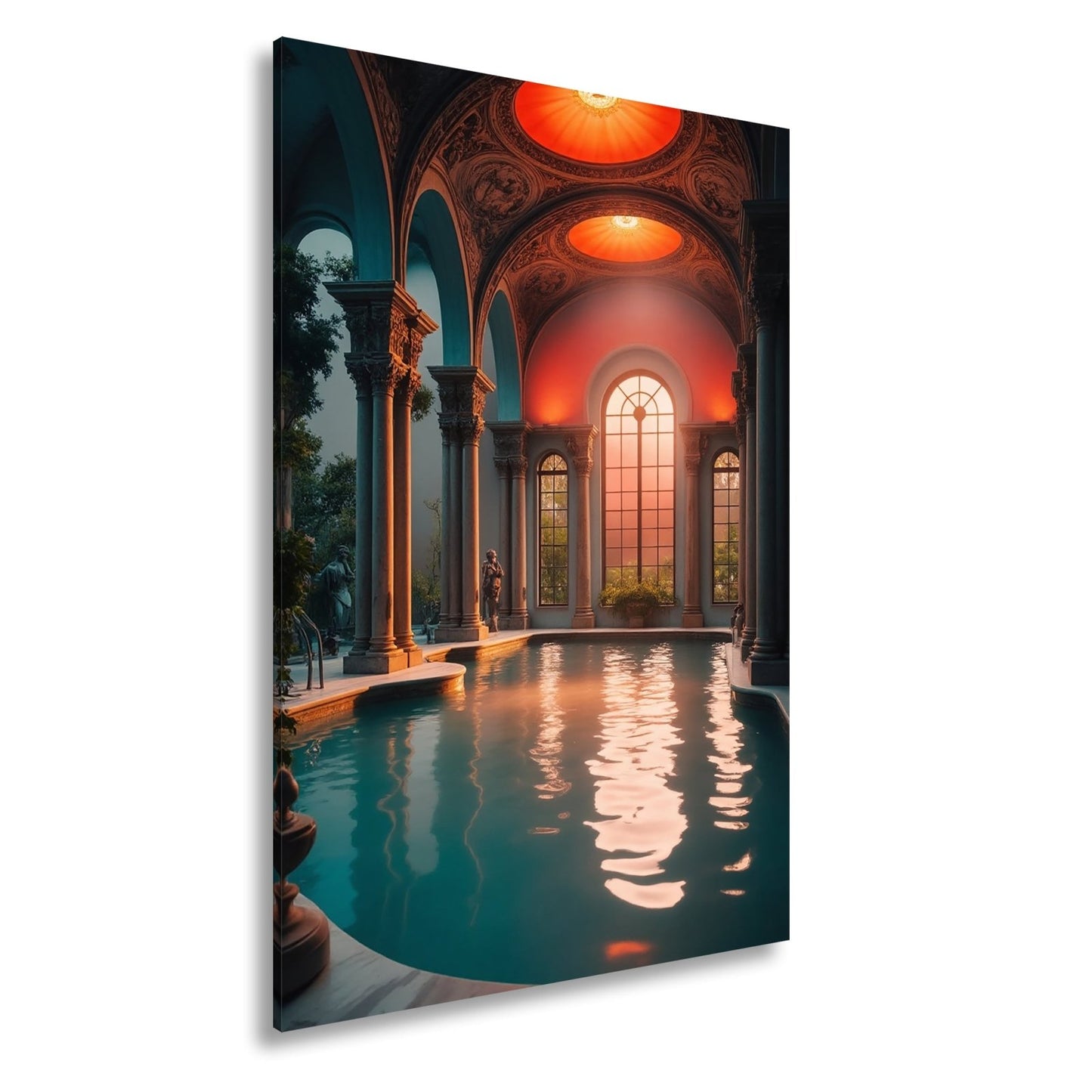 Leinwandbild Abendlicht taucht das Badehaus in goldene Stille. - deyoli