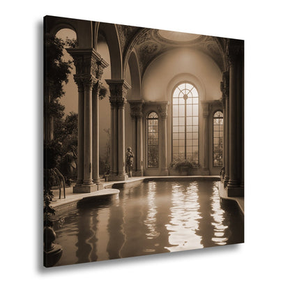 Leinwandbild Abendlicht taucht das Badehaus in goldene Stille. - deyoli