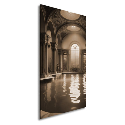 Leinwandbild Abendlicht taucht das Badehaus in goldene Stille. - deyoli