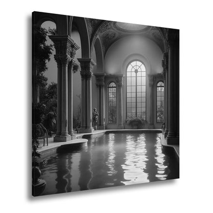 Leinwandbild Abendlicht taucht das Badehaus in goldene Stille. - deyoli