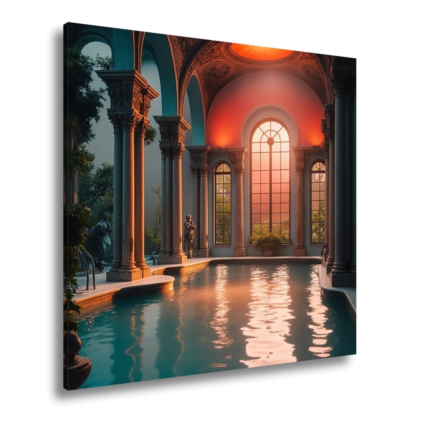 Leinwandbild Abendlicht taucht das Badehaus in goldene Stille. - deyoli