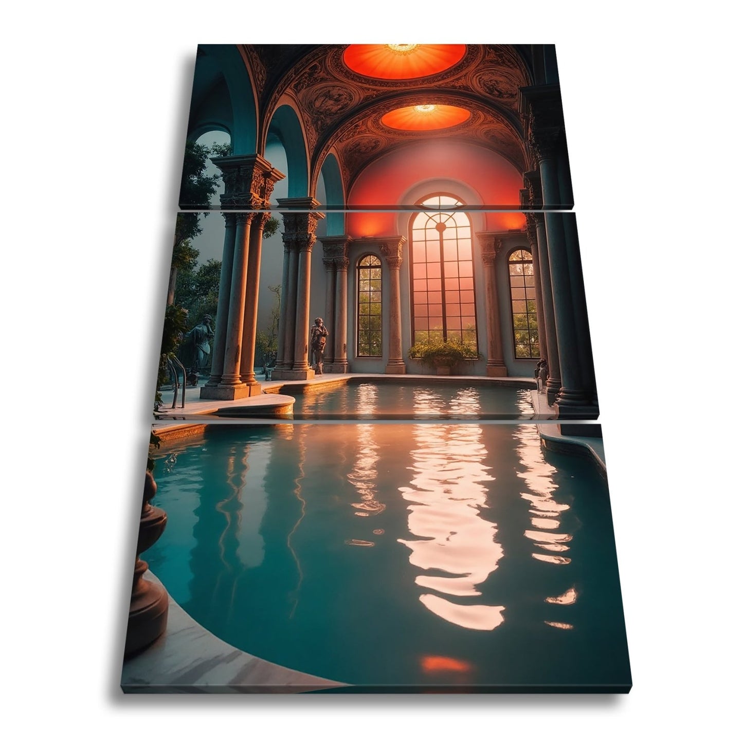 Leinwandbild Abendlicht taucht das Badehaus in goldene Stille. - deyoli