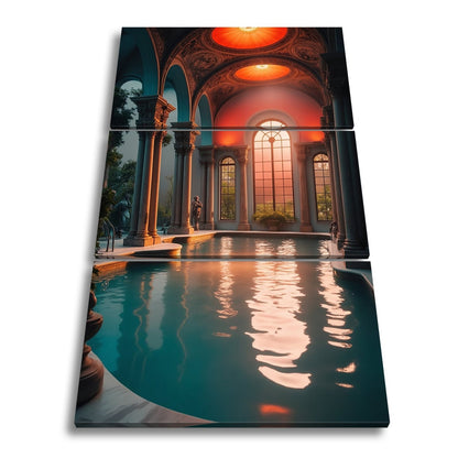 Leinwandbild Abendlicht taucht das Badehaus in goldene Stille. - deyoli
