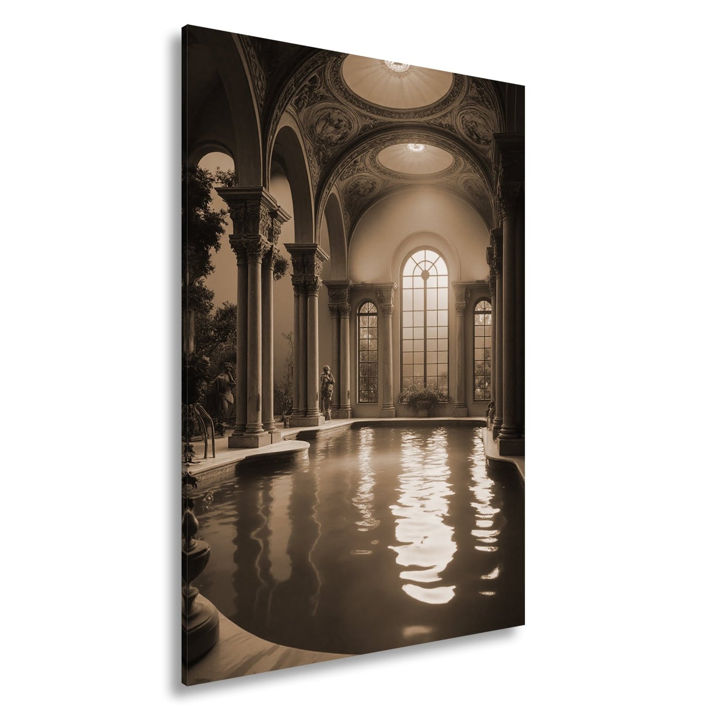 Leinwandbild Abendlicht taucht das Badehaus in goldene Stille. - deyoli