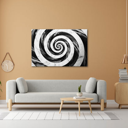 Leinwandbild Abstrakt XXL – Schwarze Spirale auf weißem Marmor hypnotisch - deyoli