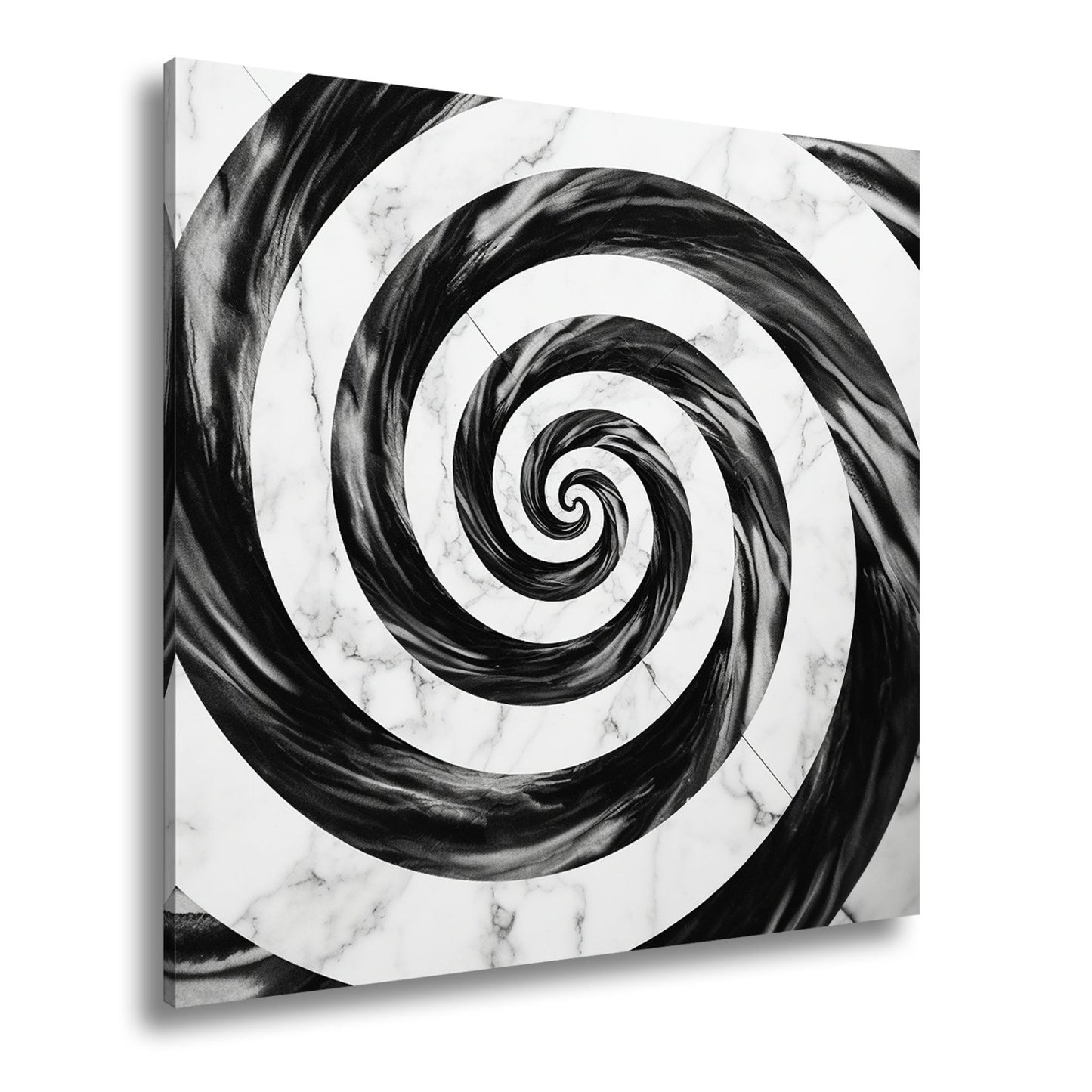 Leinwandbild Abstrakt XXL – Schwarze Spirale auf weißem Marmor hypnotisch - deyoli