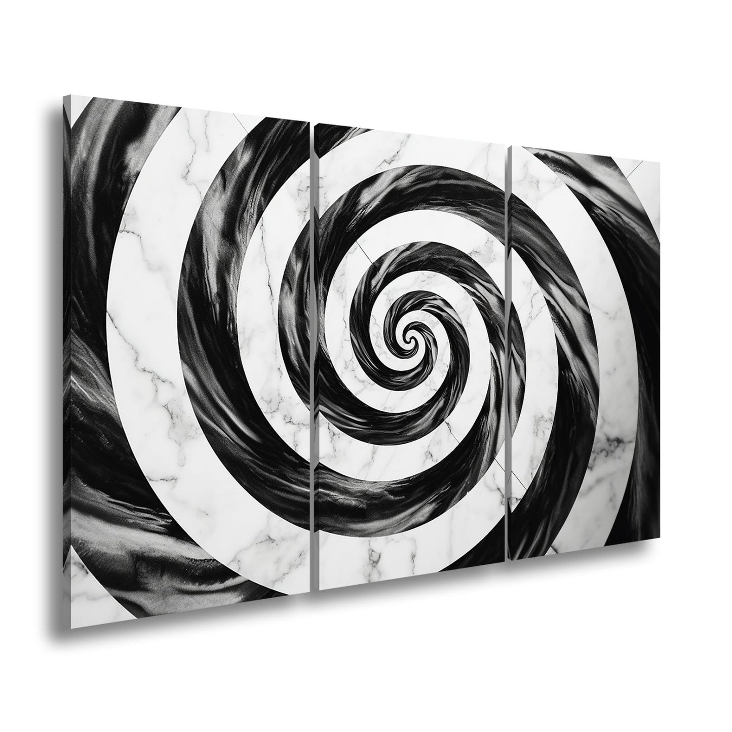 Leinwandbild Abstrakt XXL – Schwarze Spirale auf weißem Marmor hypnotisch - deyoli