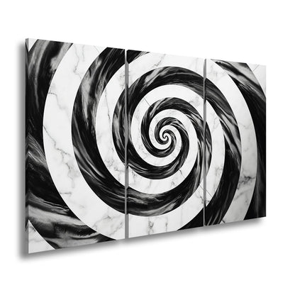 Leinwandbild Abstrakt XXL – Schwarze Spirale auf weißem Marmor hypnotisch - deyoli