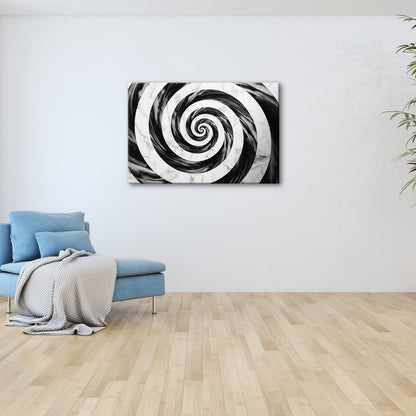 Leinwandbild Abstrakt XXL – Schwarze Spirale auf weißem Marmor hypnotisch - deyoli