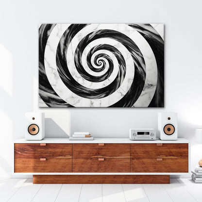Leinwandbild Abstrakt XXL – Schwarze Spirale auf weißem Marmor hypnotisch - deyoli