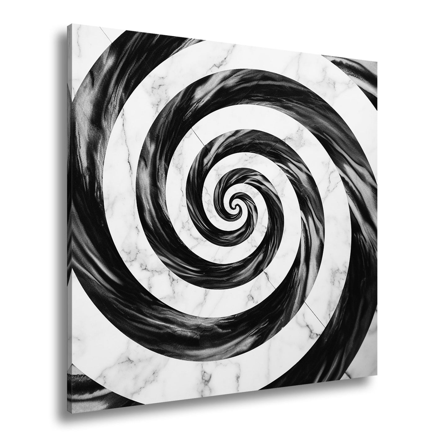 Leinwandbild Abstrakt XXL – Schwarze Spirale auf weißem Marmor hypnotisch - deyoli