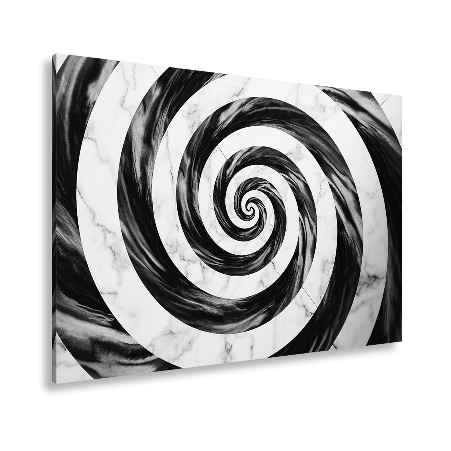 Leinwandbild Abstrakt XXL – Schwarze Spirale auf weißem Marmor hypnotisch - deyoli
