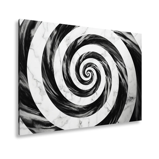 Leinwandbild Abstrakt XXL – Schwarze Spirale auf weißem Marmor hypnotisch - deyoli