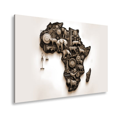Leinwandbild Afrika aus Zahnrädern, Tieren und kunstvoller Mechanik. - deyoli