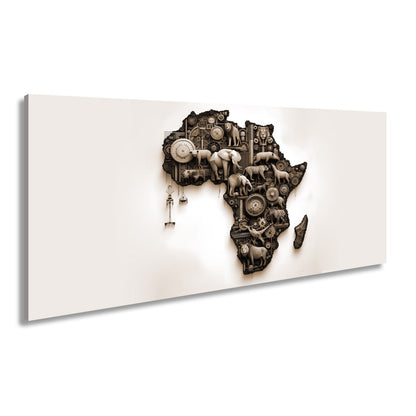 Leinwandbild Afrika aus Zahnrädern, Tieren und kunstvoller Mechanik. - deyoli