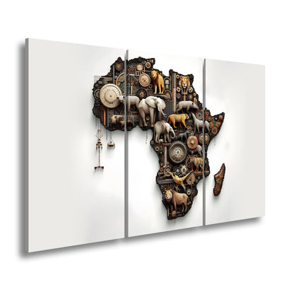 Leinwandbild Afrika aus Zahnrädern, Tieren und kunstvoller Mechanik. - deyoli