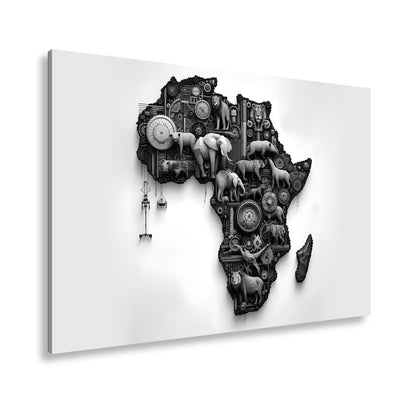 Leinwandbild Afrika aus Zahnrädern, Tieren und kunstvoller Mechanik. - deyoli