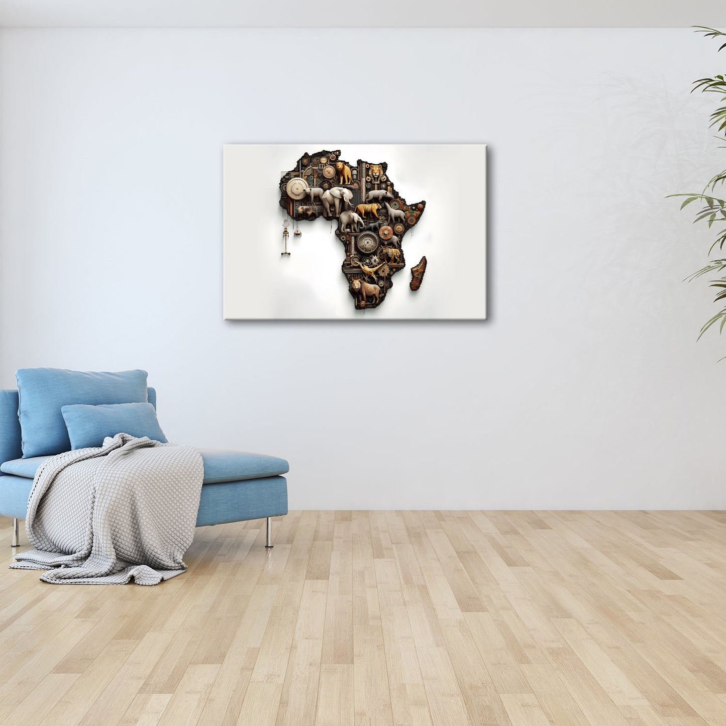 Leinwandbild Afrika aus Zahnrädern, Tieren und kunstvoller Mechanik. - deyoli
